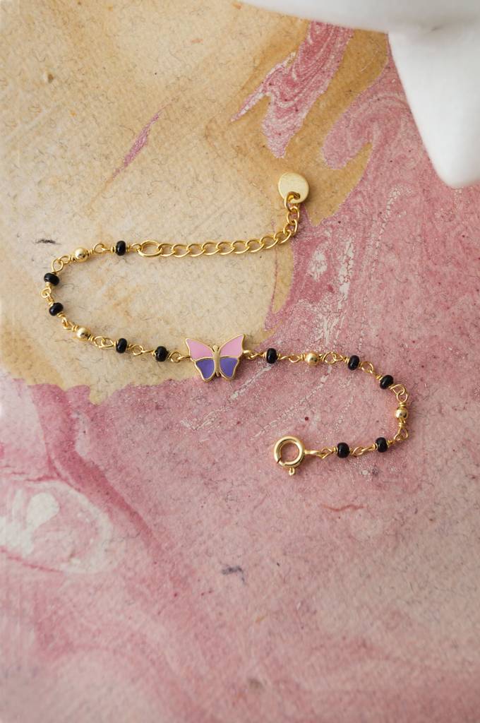 Colorful Butterfly Gold Plated Sterling Silver Chain Kids Nazariya Bracelet : MEYBK900D2263