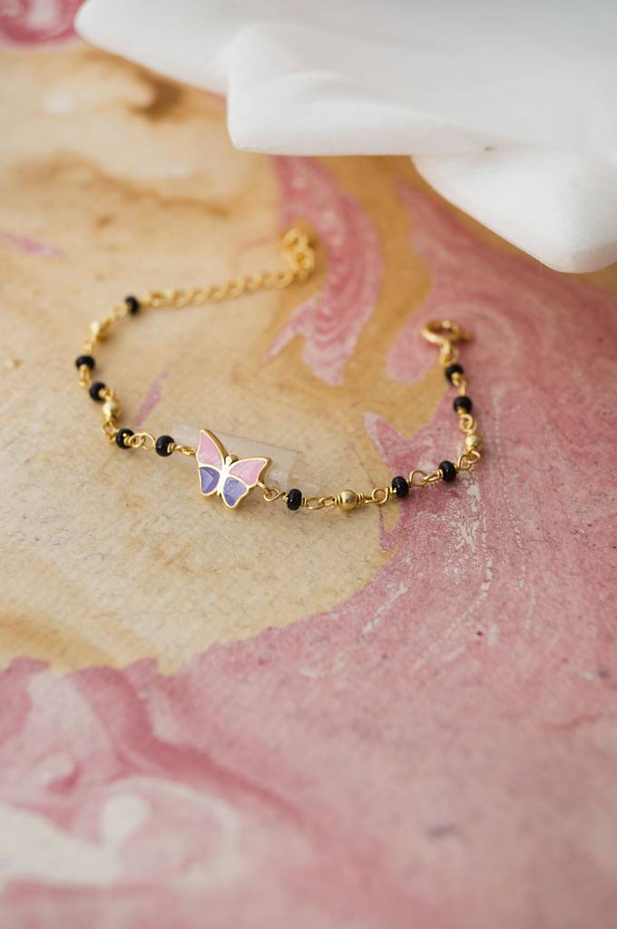 Colorful Butterfly Gold Plated Sterling Silver Chain Kids Nazariya Bracelet : MEYBK900D2263