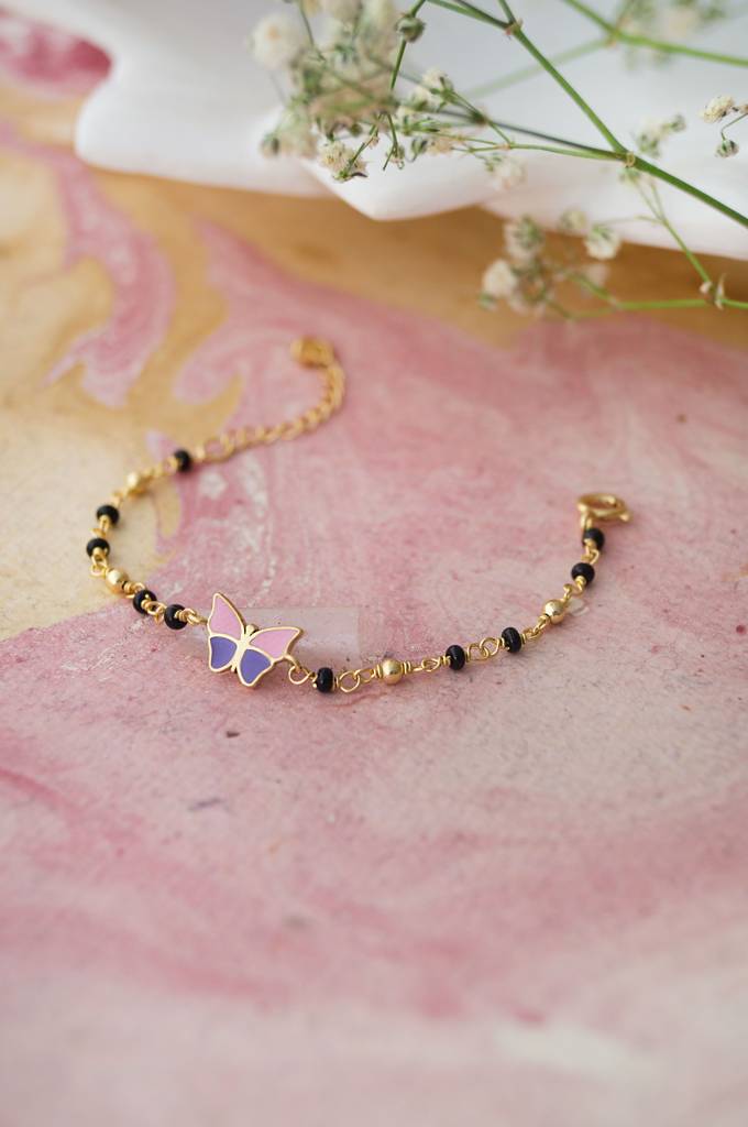 Colorful Butterfly Gold Plated Sterling Silver Chain Kids Nazariya Bracelet : MEYBK900D2263
