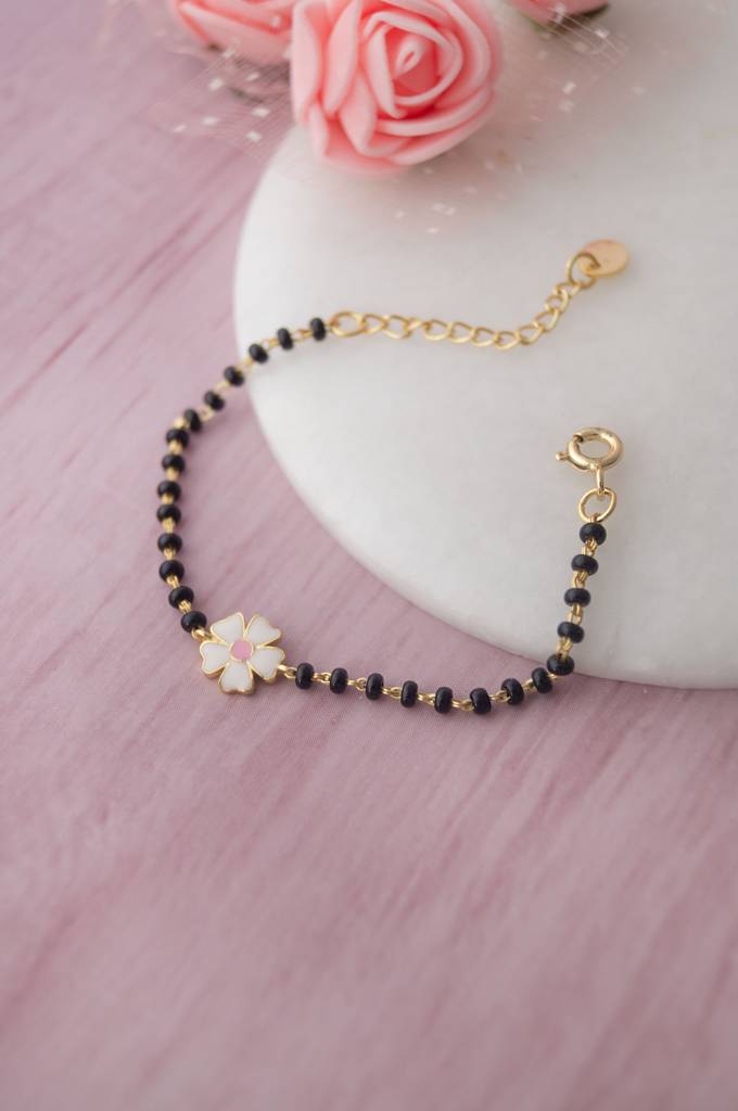 Blooming White Flower Gold Plated Sterling Silver Chain Kids Nazariya Bracelet : MEYBK907D2273