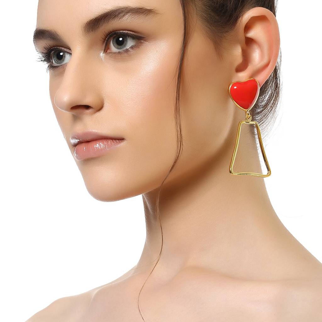Estele Gold Plated Heart Shaped Dangle Earrings For Women : 682703-IGER