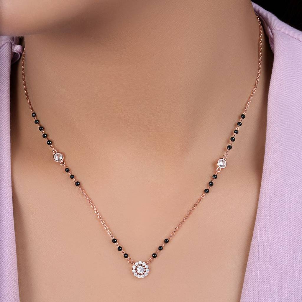 Minimal Rose Gold Plated 925 Sterling Silver Mangalsutra : MGS-10097-RG