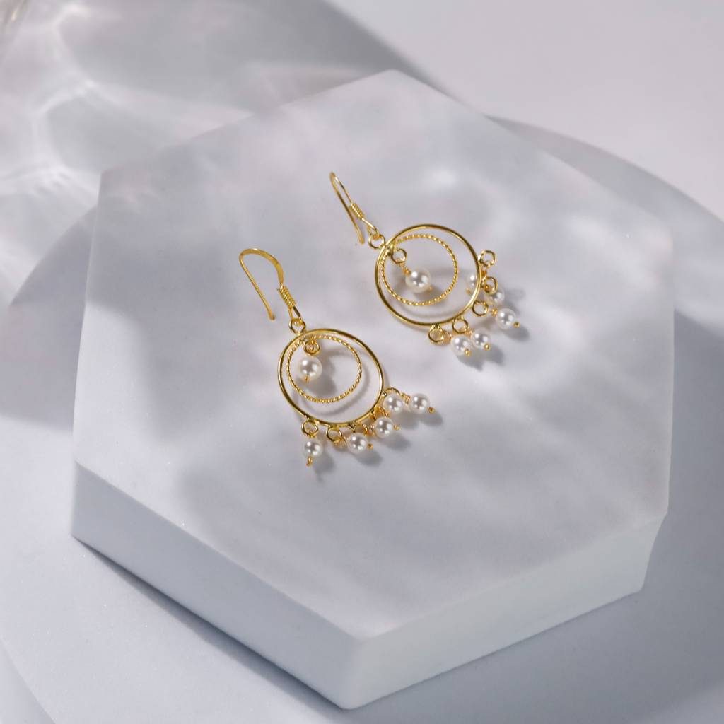 Pearl Chand Balis |  92.5 Silver Earrings | 22K Gold Plated | Size : Small : Pearl_Chand_Balis_(Gold_Plated)_Apr25