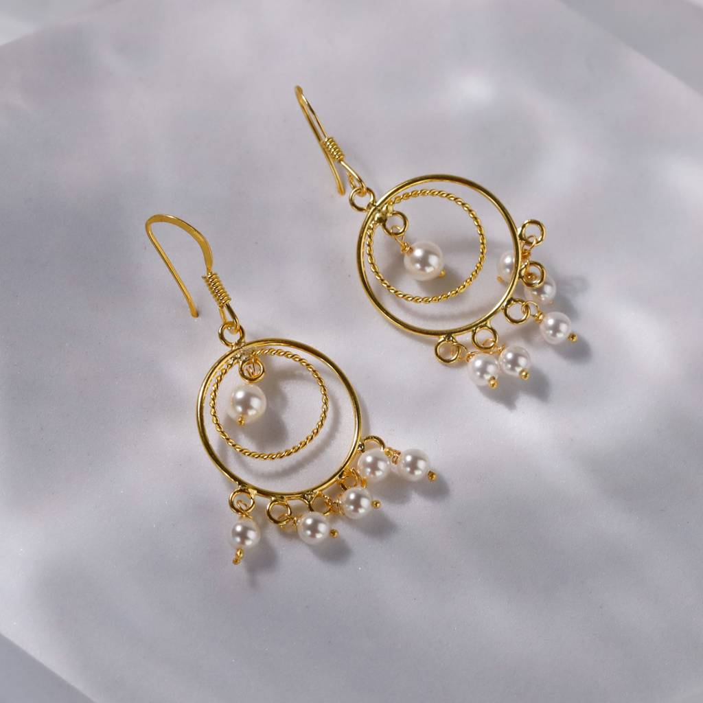 Pearl Chand Balis |  92.5 Silver Earrings | 22K Gold Plated | Size : Small : Pearl_Chand_Balis_(Gold_Plated)_Apr25
