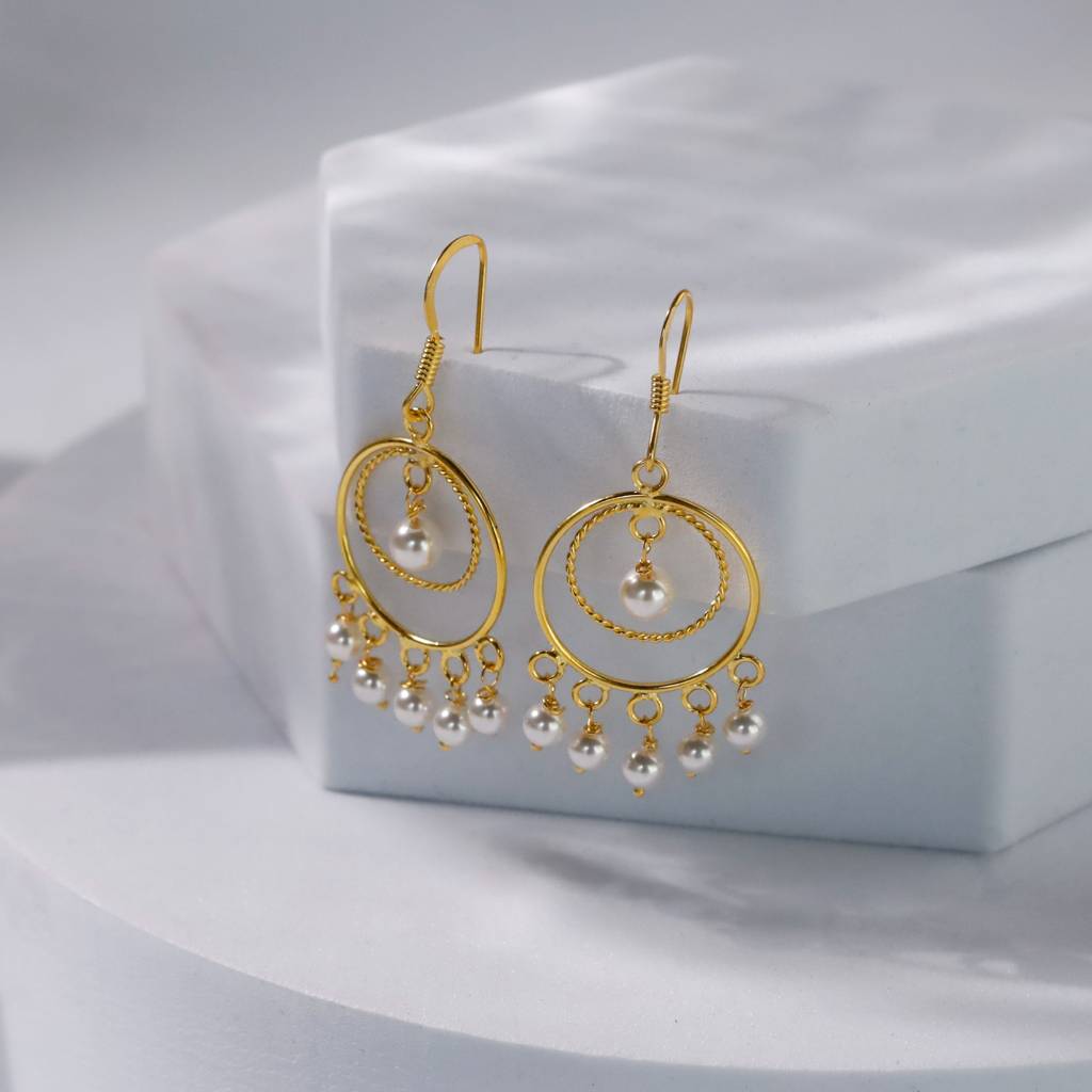 Pearl Chand Balis |  92.5 Silver Earrings | 22K Gold Plated | Size : Small : Pearl_Chand_Balis_(Gold_Plated)_Apr25