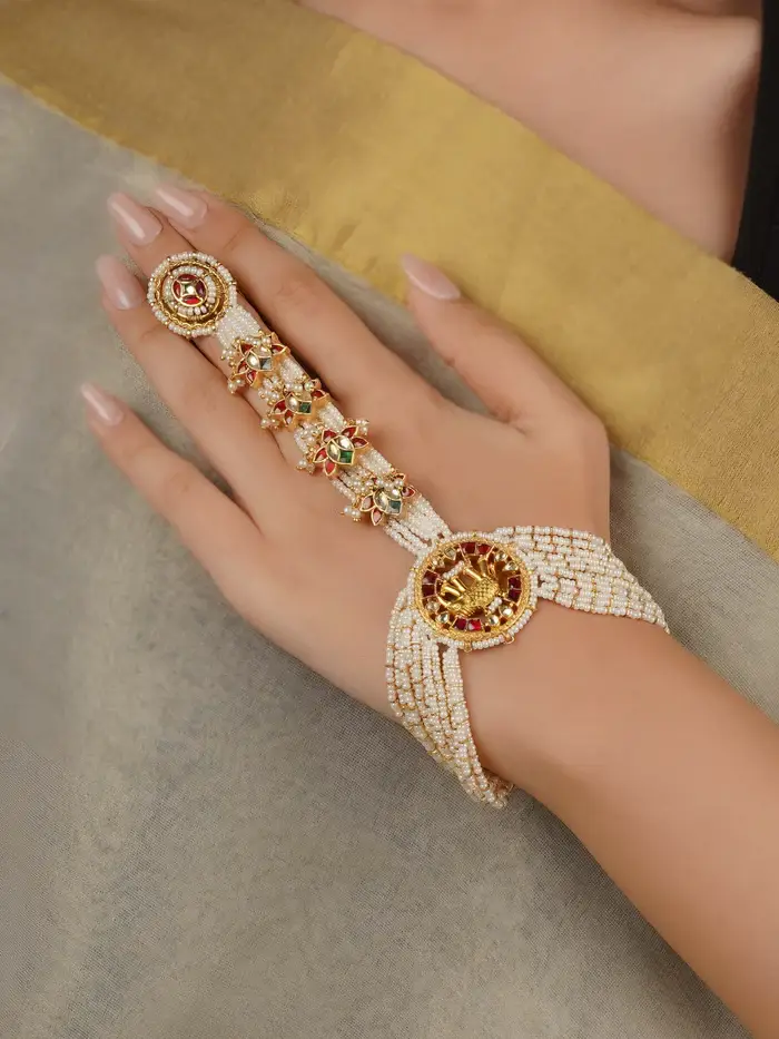 Multicolor Gold Plated Jadau Kundan Hathphool - Mhp239M : MHP239M