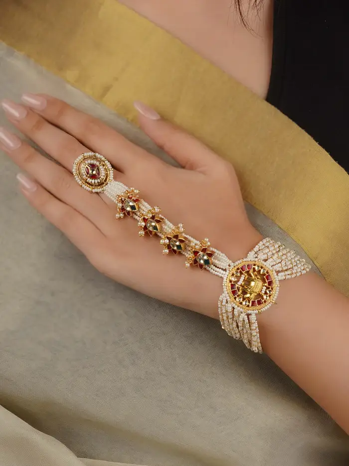 Multicolor Gold Plated Jadau Kundan Hathphool - Mhp239M : MHP239M