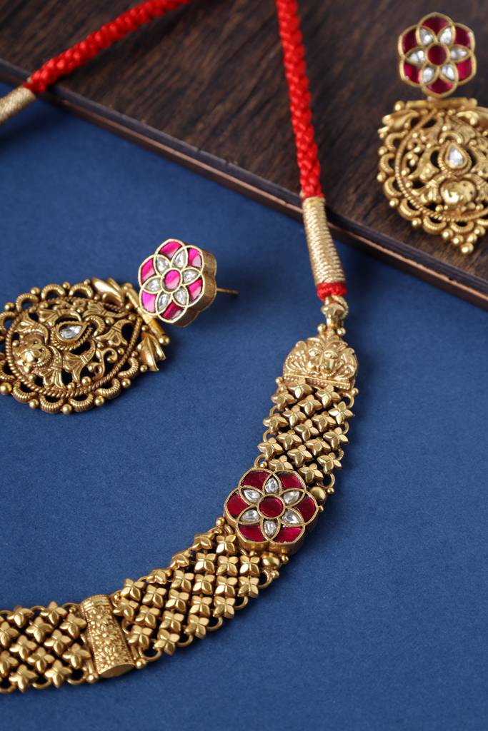 Kundan South Temple Necklace Set : MMAY2506