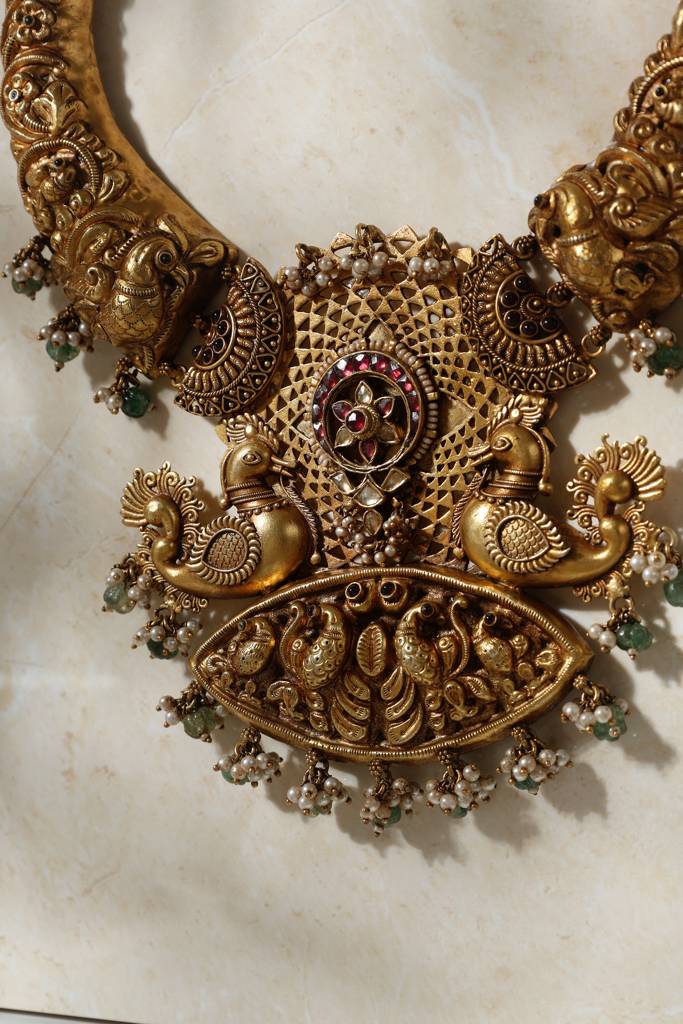 Fusion Temple Kundan Peacock Necklace : MMAY2514