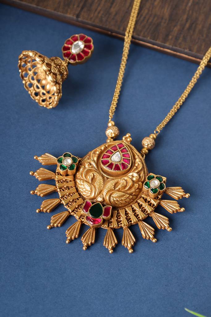 Kundan Temple Tribal Pendant Necklace Set : MMAY2518