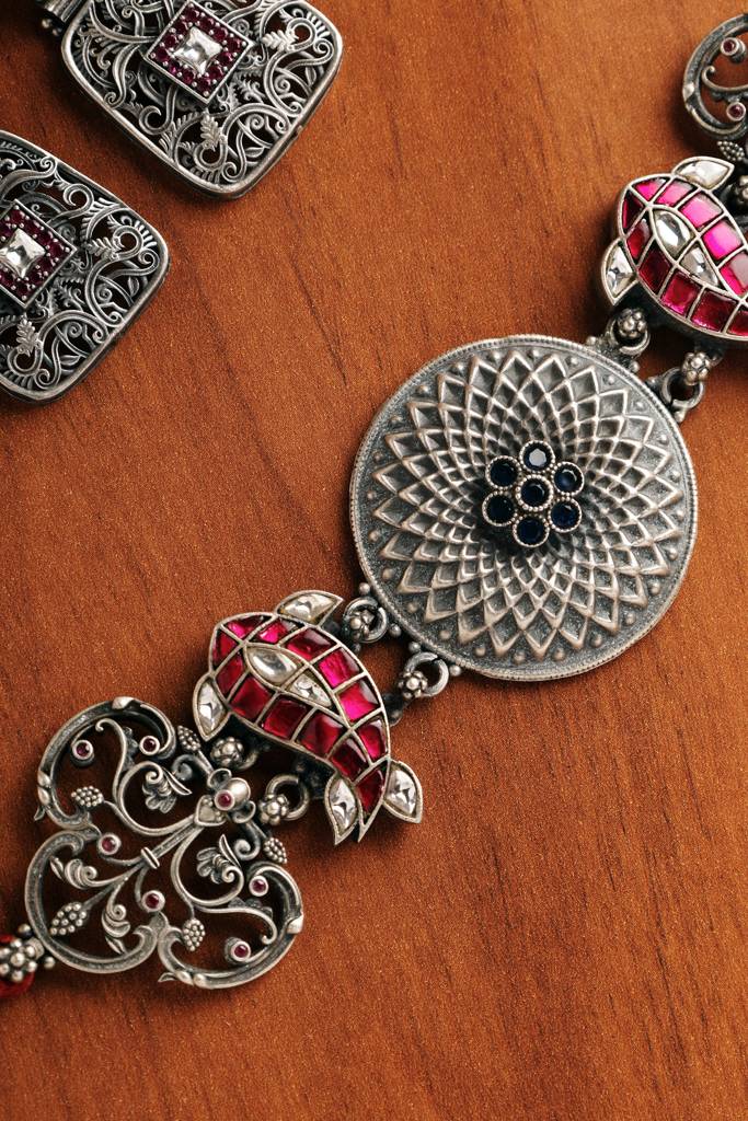 Pink Kundan Temple Choker Set : MMAY2545