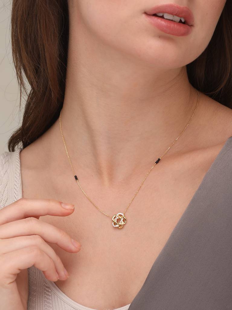 Women'S Sterling Silver Clover Diamond Studded Mangalsutra Necklace : MN-005