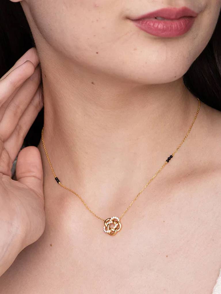 Women'S Sterling Silver Clover Diamond Studded Mangalsutra Necklace : MN-005