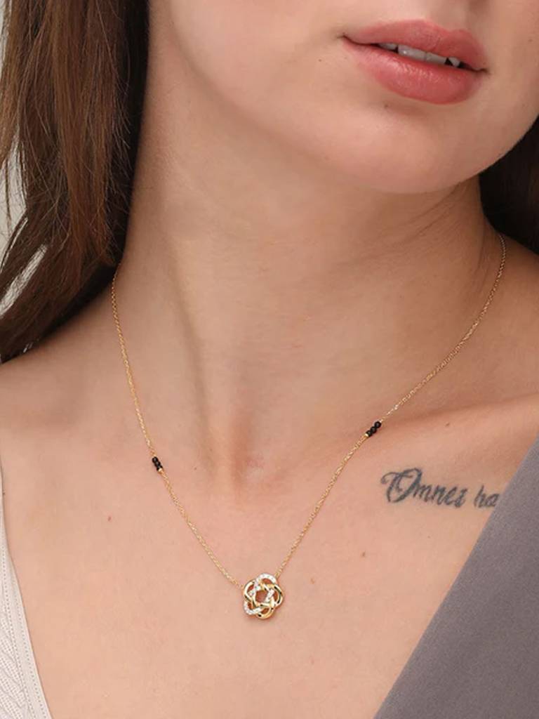 Women'S Sterling Silver Clover Diamond Studded Mangalsutra Necklace : MN-005