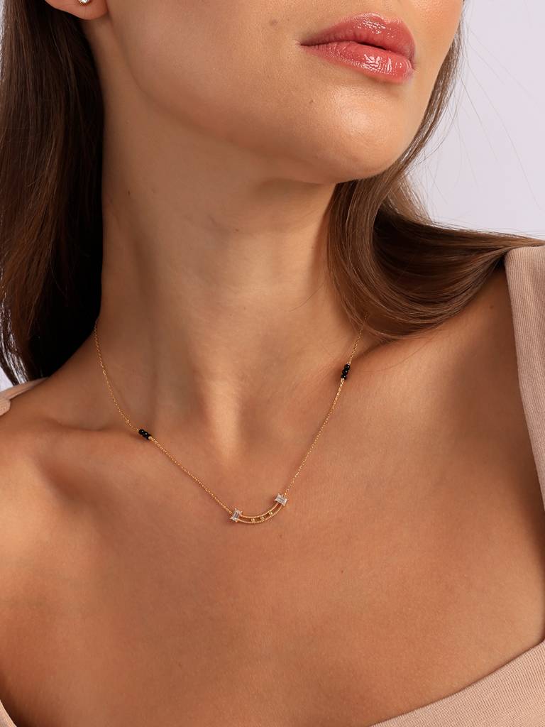 Sterling Silver Baguette Stone Dainty Bar Mangalsutra : MN-012