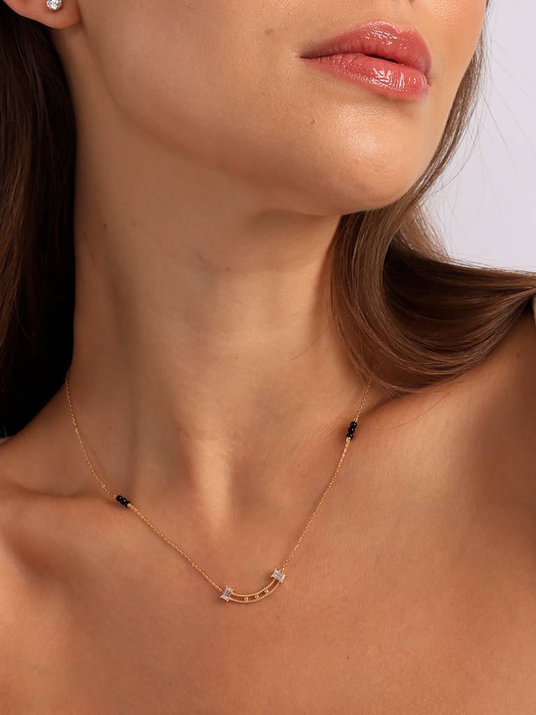 Sterling Silver Baguette Stone Dainty Bar Mangalsutra : MN-012