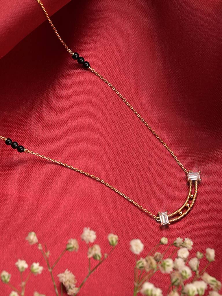 Sterling Silver Baguette Stone Dainty Bar Mangalsutra : MN-012