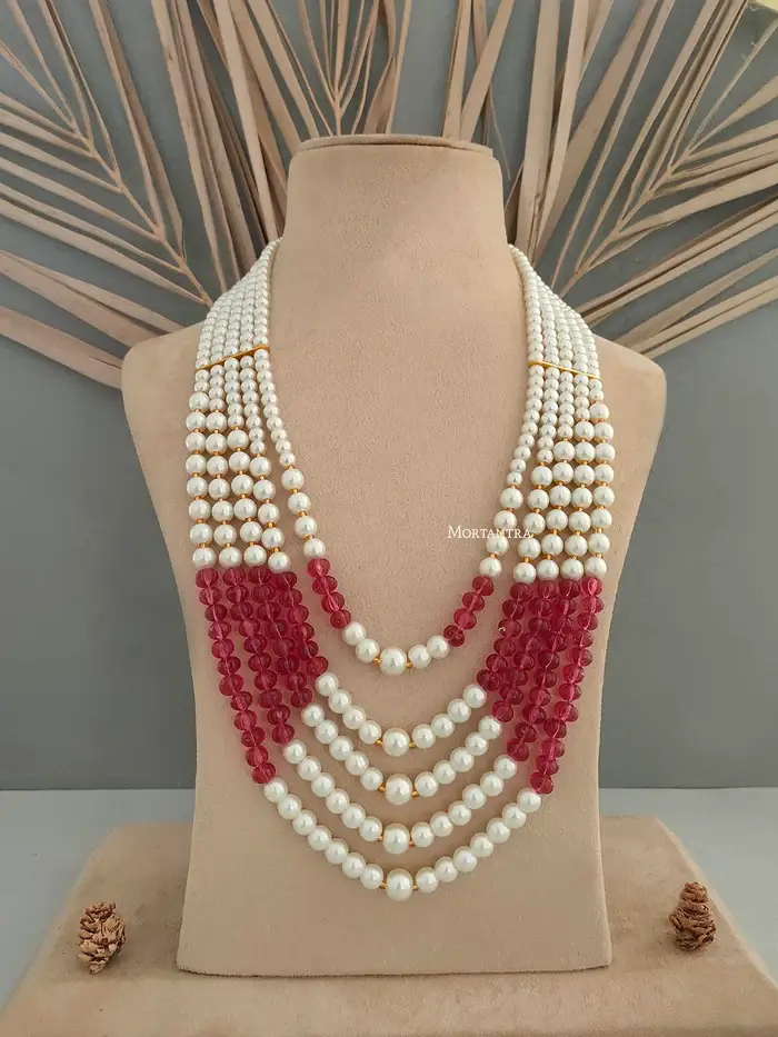 Maroon Color Gold Plated Necklace/Mala : MN401