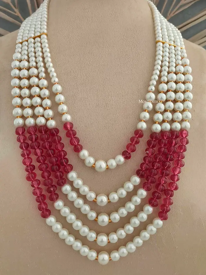 Maroon Color Gold Plated Necklace/Mala : MN401