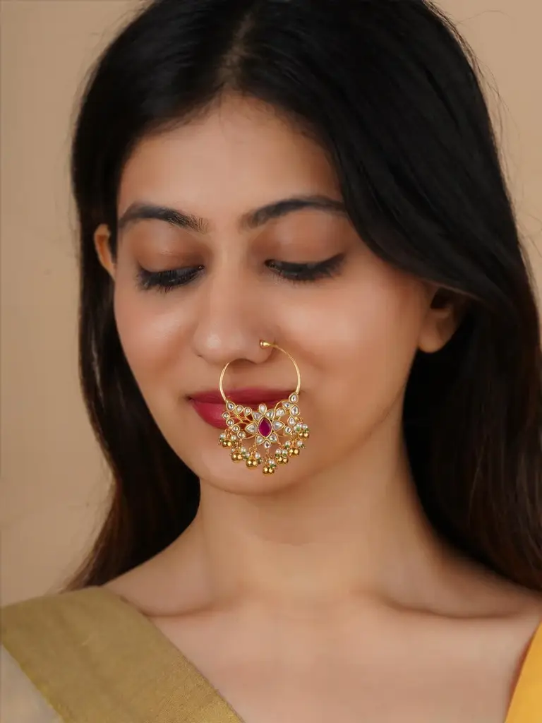 Pink Color Gold Plated Jadau Kundan Nosering - Mnth201Wp : MNTH201WP