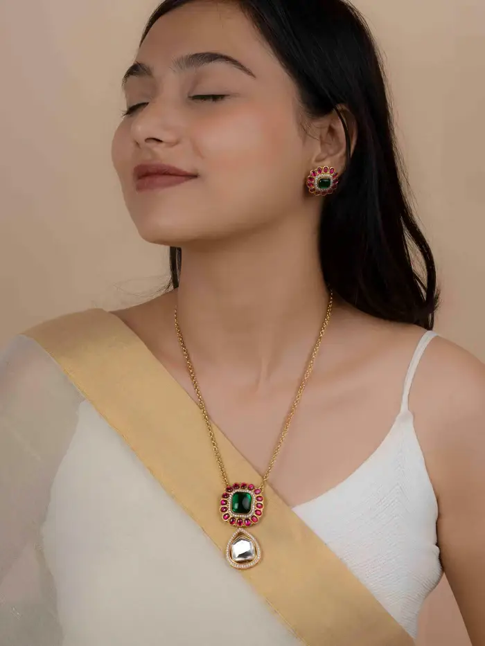 Multicolor Gold Plated Moissanite Necklace Set : MO-S46