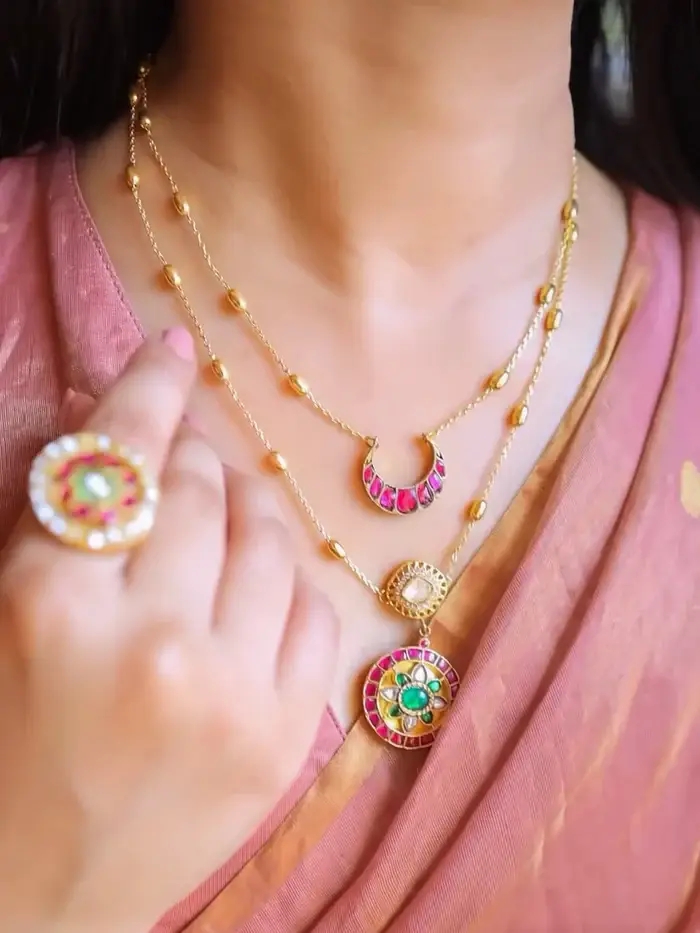 Multi-Color Gold Plated Moissanite Necklace Set : MO-S47