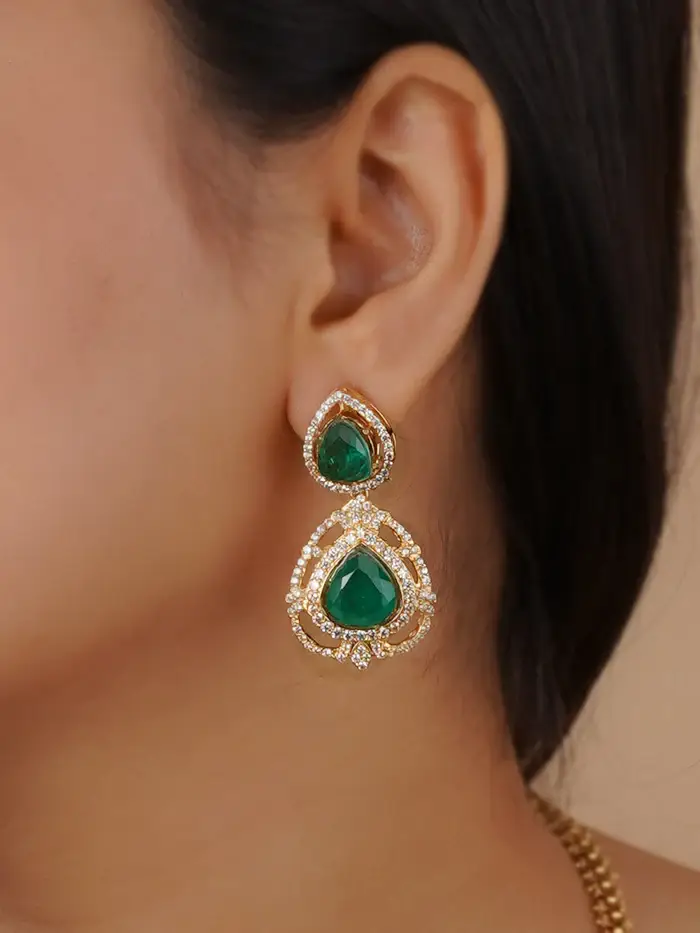 Green Color Gold Plated Moissanite Necklace Set : MO-S82GR
