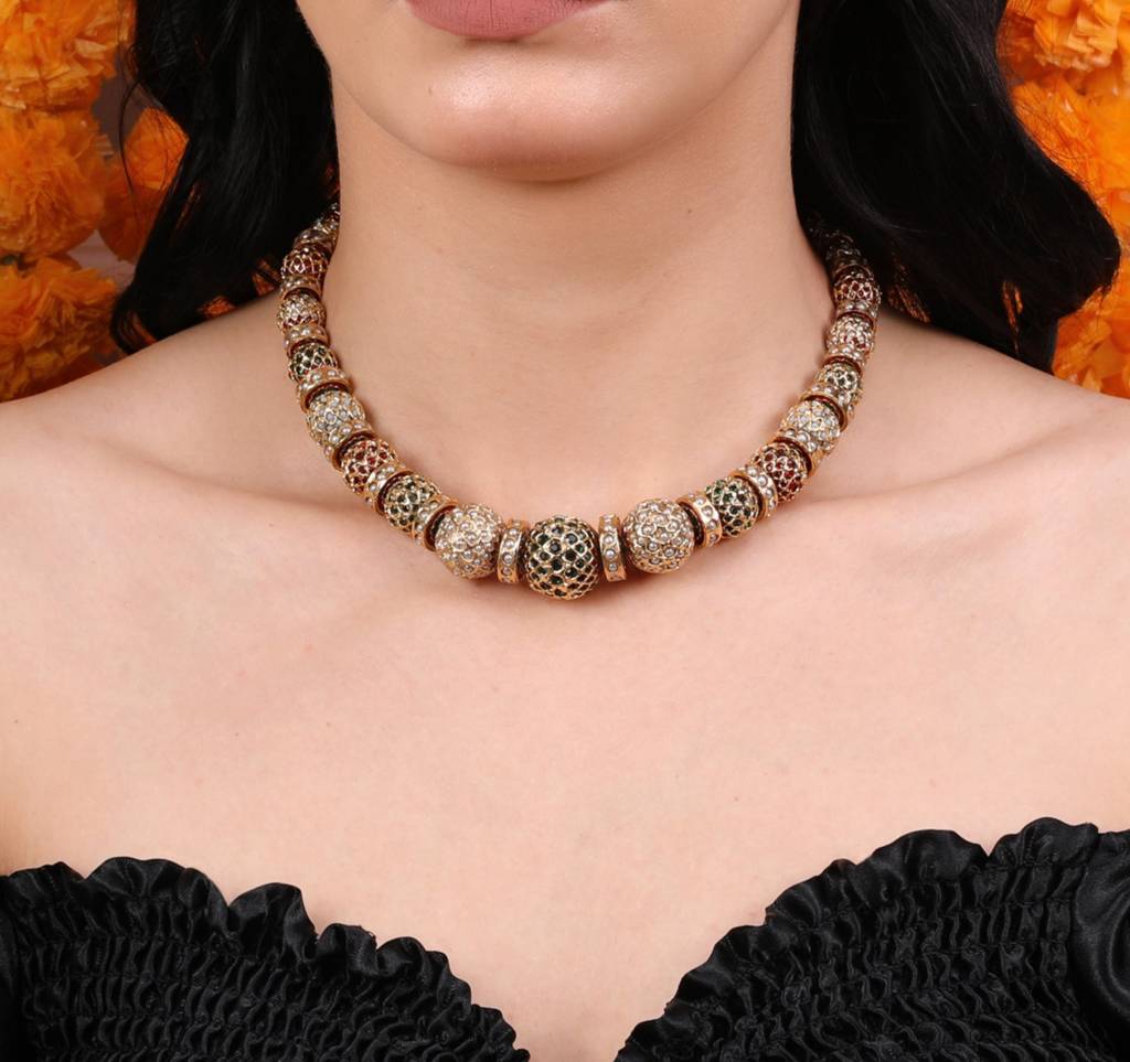 Traditional Gold-Toned Beaded Sona Moti Necklace : RMQJ0243