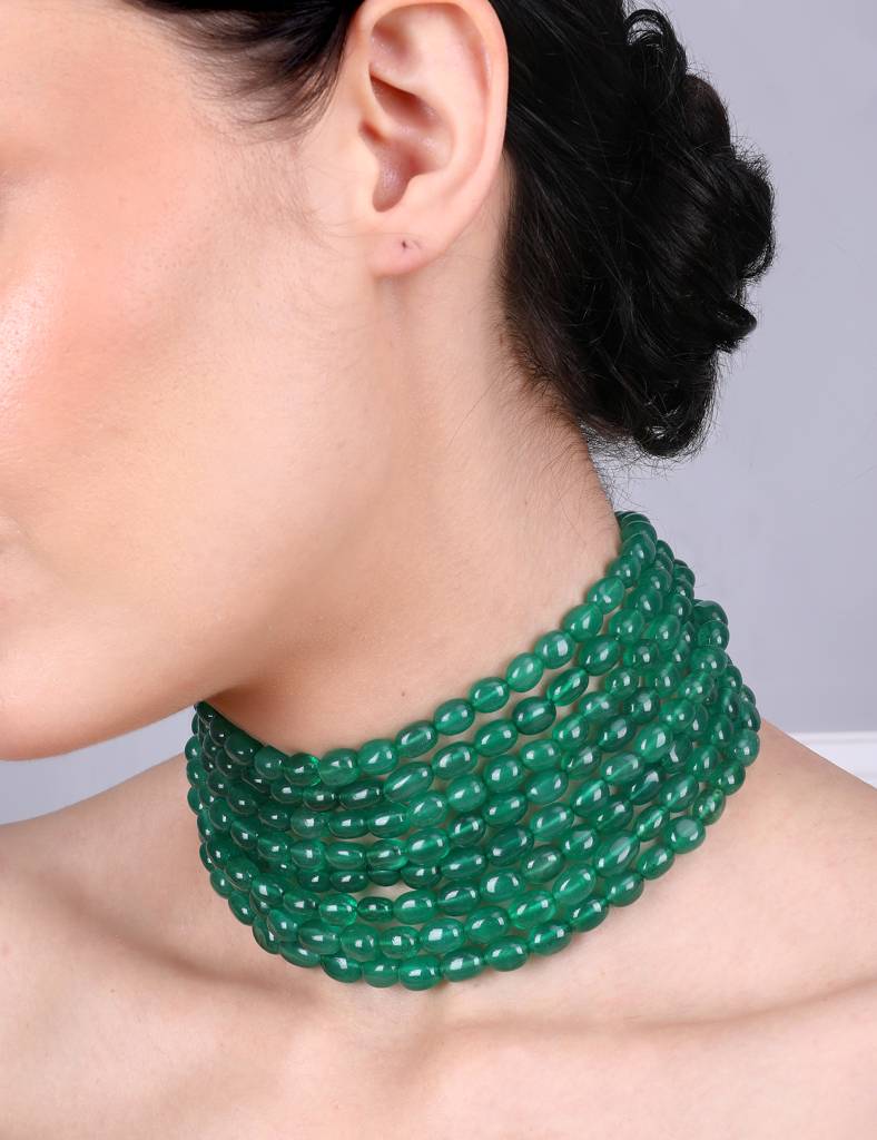 Emerald Green Radiance Multilayer Beaded Choker : RMQJ0217