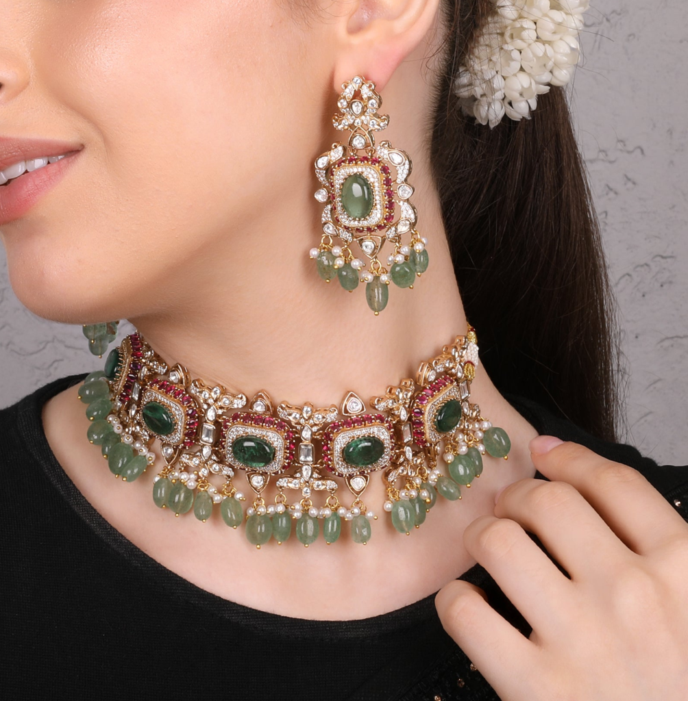 Noor Kundan Choker Set - Multicolor With Gread Beads : RMQJ0232