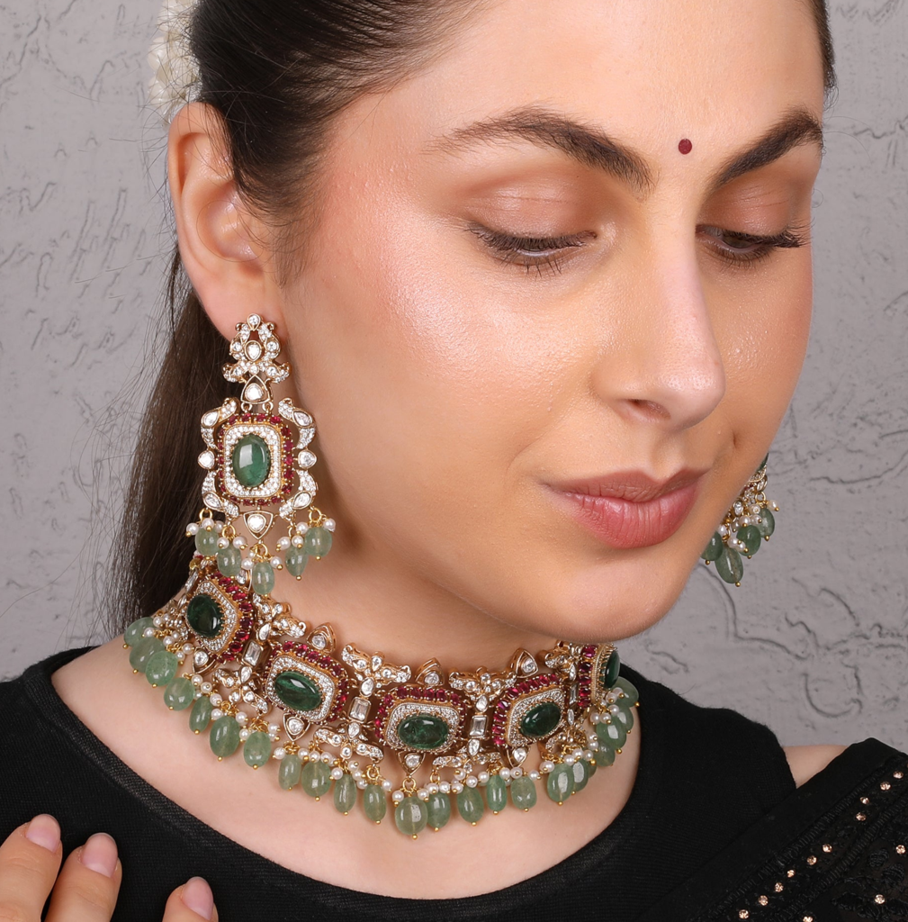 Noor Kundan Choker Set - Multicolor With Gread Beads : RMQJ0232