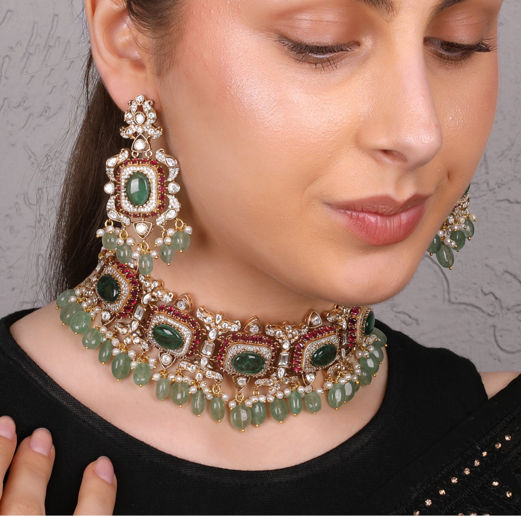 Noor Kundan Choker Set - Multicolor With Gread Beads : RMQJ0232