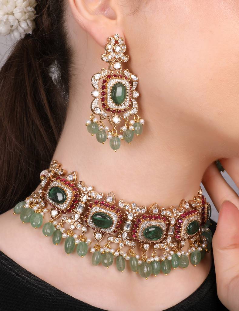 Noor Kundan Choker Set - Multicolor With Gread Beads : RMQJ0232