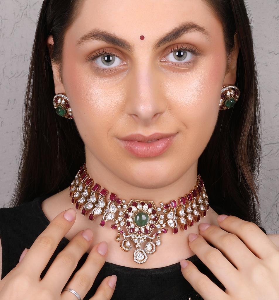 Regal Ruby & Emerald Kundan Choker Set : RMQJ0233