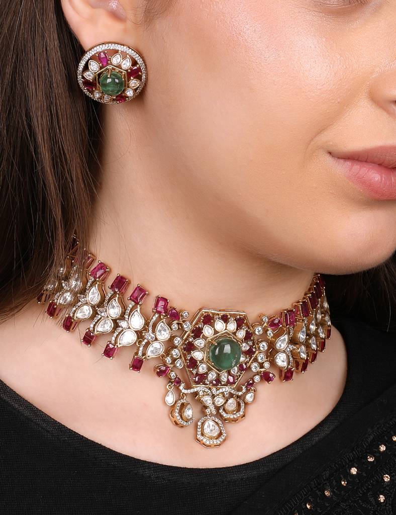 Regal Ruby & Emerald Kundan Choker Set : RMQJ0233