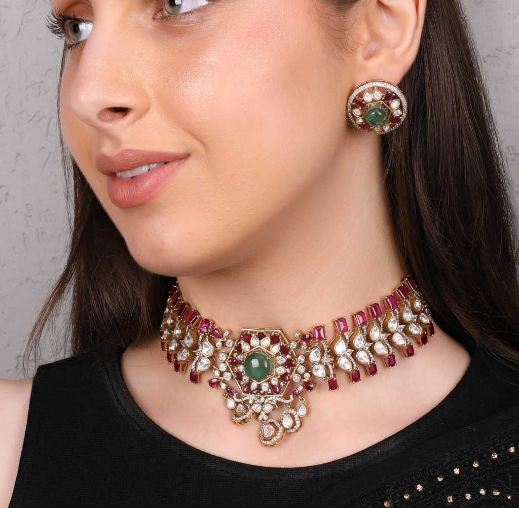 Regal Ruby & Emerald Kundan Choker Set : RMQJ0233