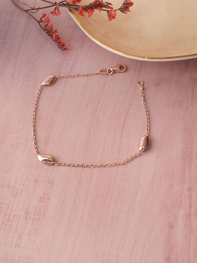 Mannash Tappered Station Beads Rose Gold Plated Sterling Silver Chain Bracelet : MPRBC733D1726