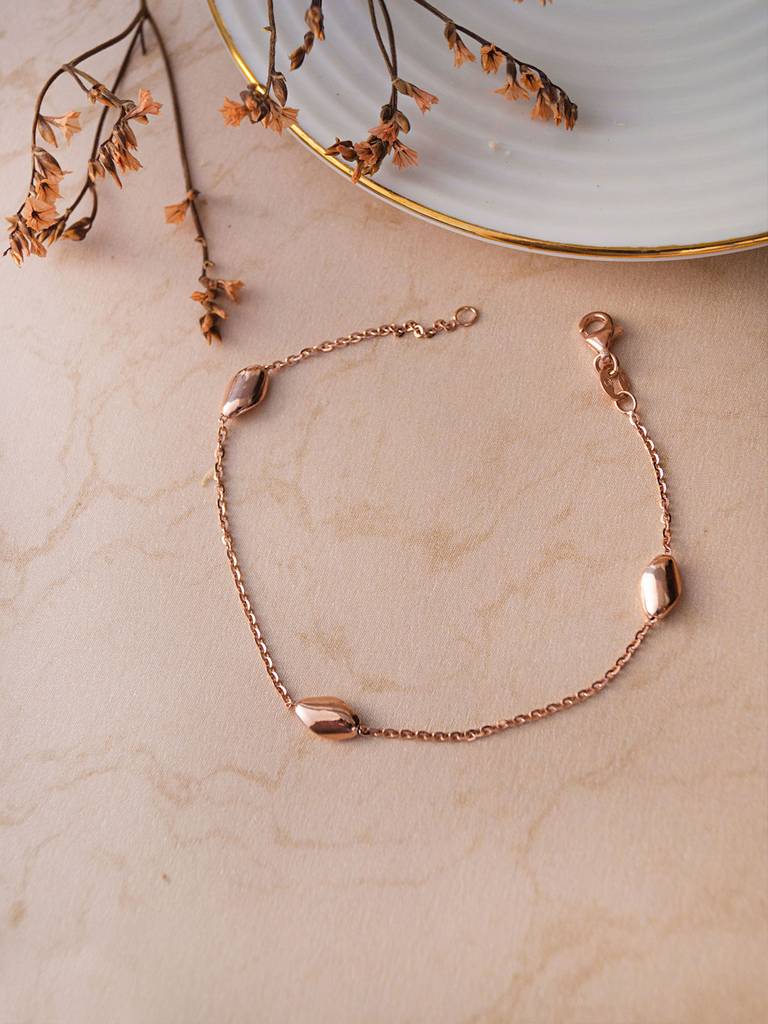 Mannash Tappered Station Beads Rose Gold Plated Sterling Silver Chain Bracelet : MPRBC733D1726