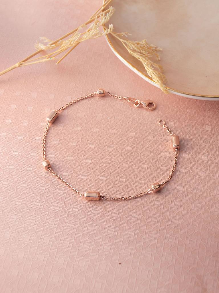 Mannash Beaded Station Rose Gold Plated Sterling Silver Chain Bracelet : MPRBC734D1727