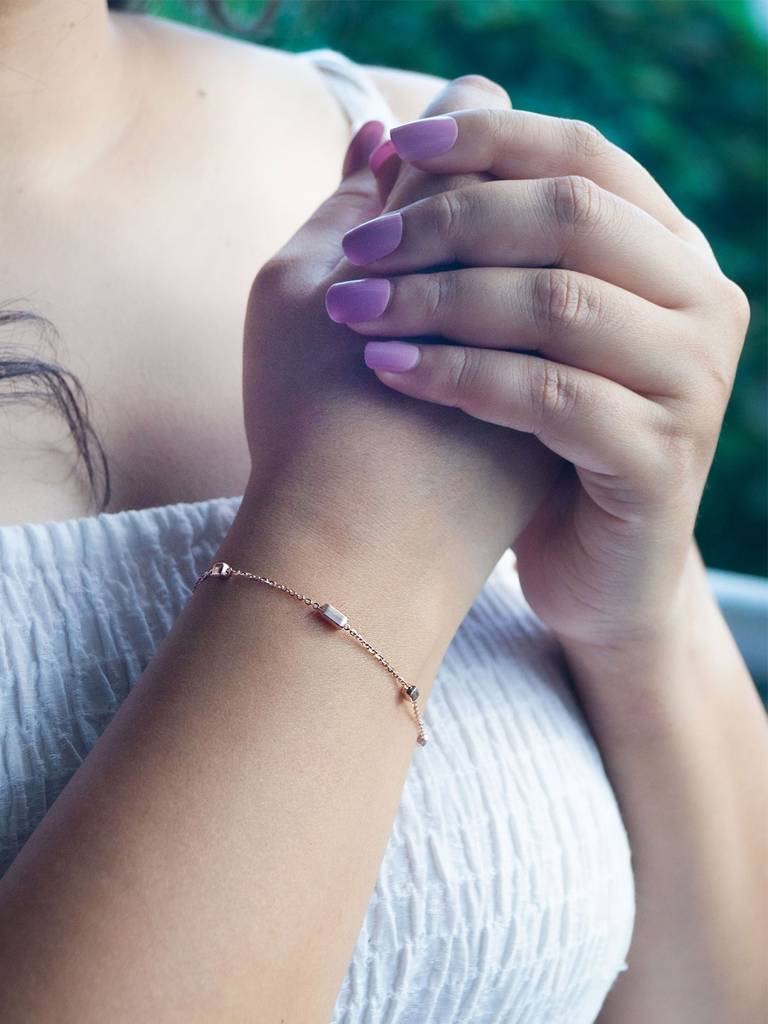 Mannash Beaded Station Rose Gold Plated Sterling Silver Chain Bracelet : MPRBC734D1727
