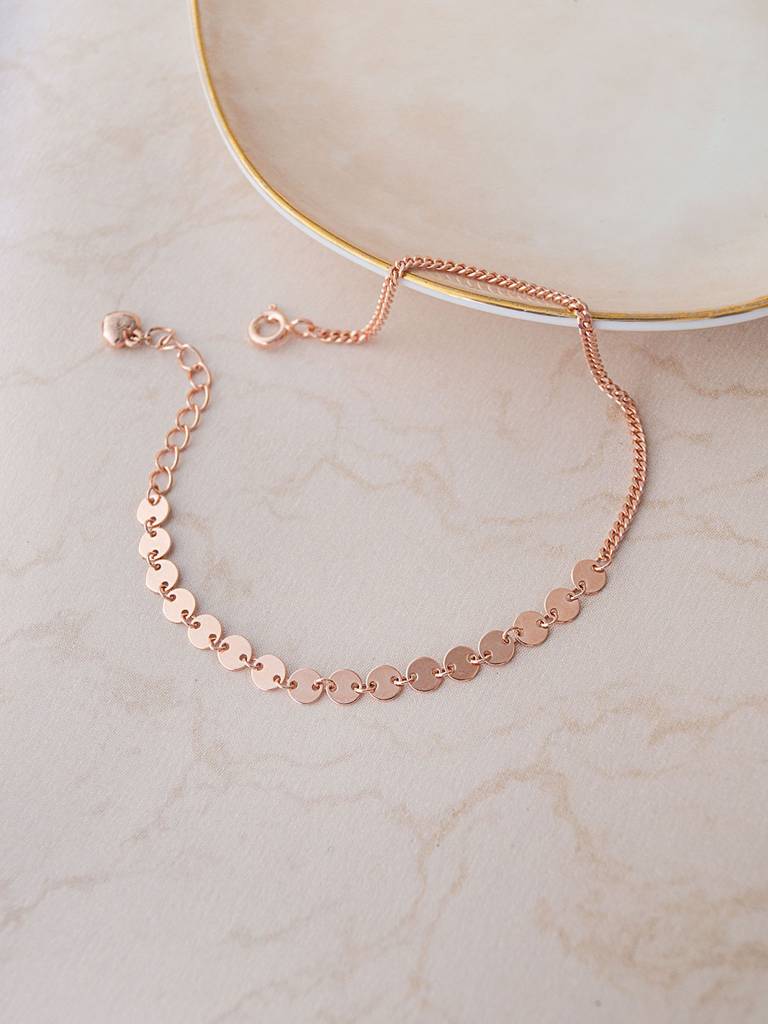 Mannash Two Way Circles And Chain Rose Gold Plated Sterling Silver Chain Bracelet : MPRBC736D1729