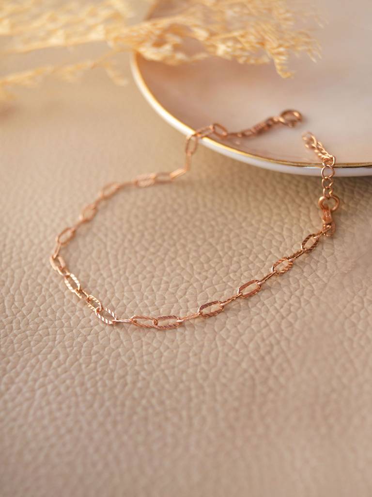 Mannash Sparkling Paper Clip Rose Gold Plated Sterling Silver Chain Bracelet : MPRBC739D1732