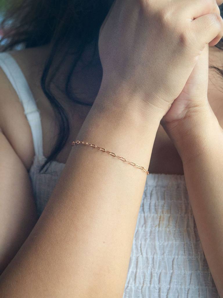 Mannash Sparkling Paper Clip Rose Gold Plated Sterling Silver Chain Bracelet : MPRBC739D1732