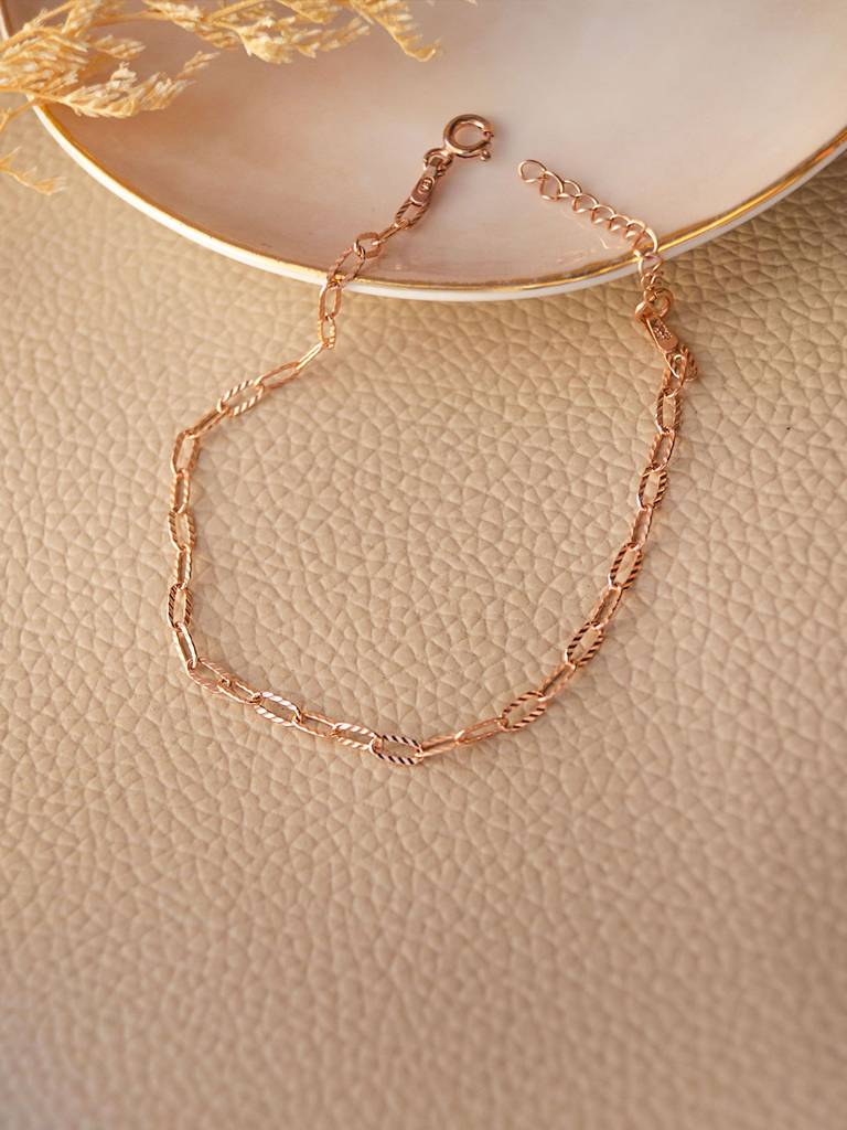 Mannash Sparkling Paper Clip Rose Gold Plated Sterling Silver Chain Bracelet : MPRBC739D1732