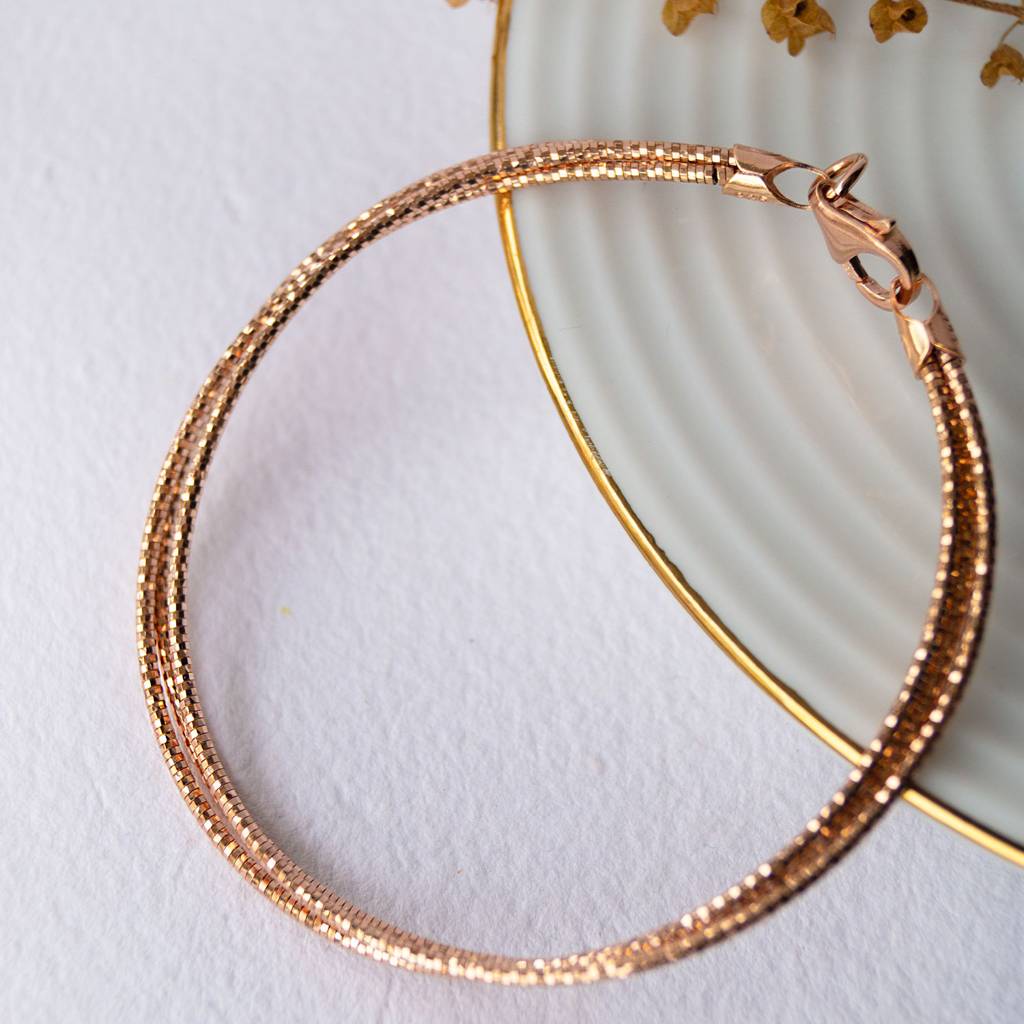 Mannash 3 Layer Shimmering Rose Gold Plated Sterling Silver Flexible Bracelet : MPRBI177D354