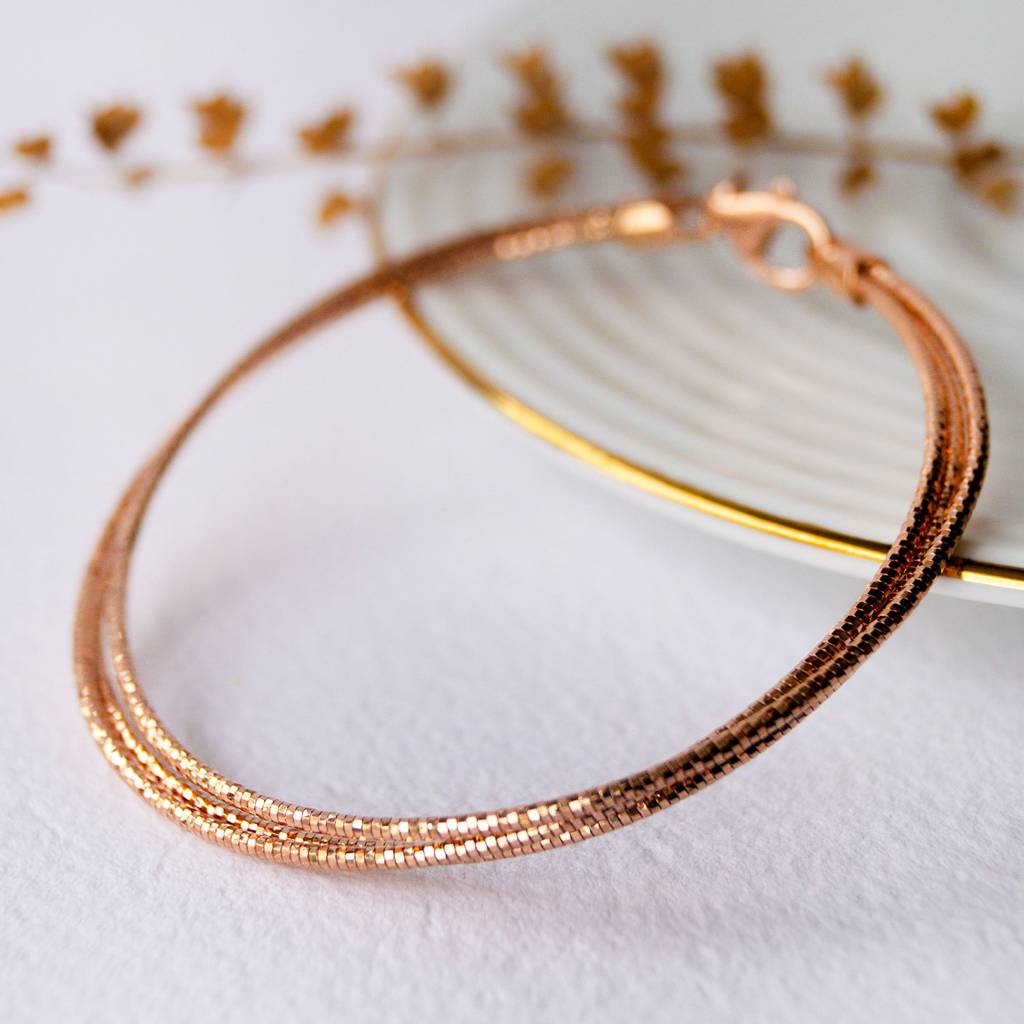 Mannash 3 Layer Shimmering Rose Gold Plated Sterling Silver Flexible Bracelet : MPRBI177D354