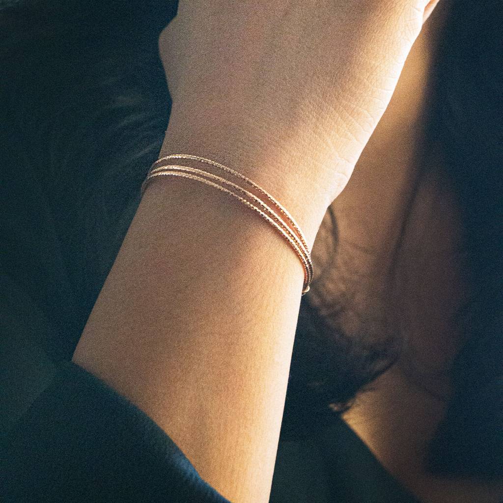 Mannash 3 Layer Shimmering Rose Gold Plated Sterling Silver Flexible Bracelet : MPRBI177D354