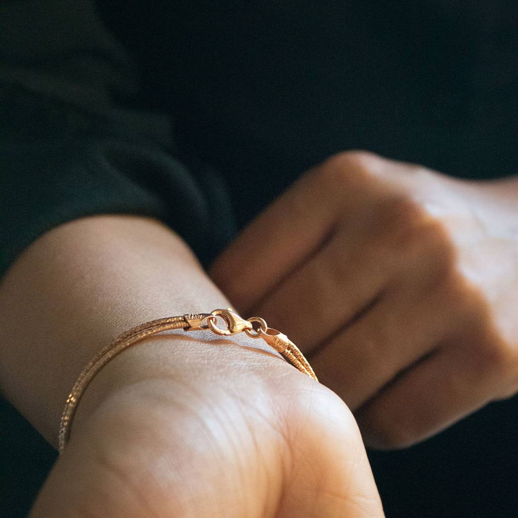 Mannash 3 Layer Shimmering Rose Gold Plated Sterling Silver Flexible Bracelet : MPRBI177D354