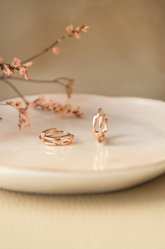 Interlinked Front And Back Rose Gold Plated Sterling Silver Hoop Earrings : MPREH608D1456