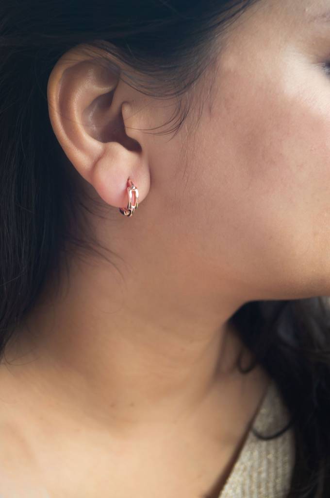 Interlinked Front And Back Rose Gold Plated Sterling Silver Hoop Earrings : MPREH608D1456